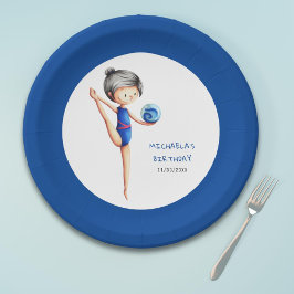 Dark Hair Girl Gymnastics Birthday Party Pappteller