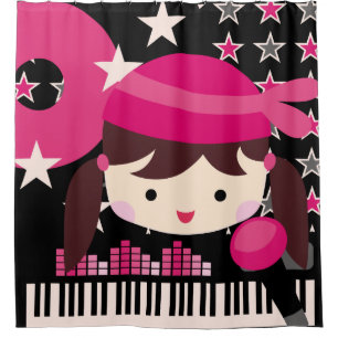 Dark Haired Girl Rock Star Musik Karaoke Duschvorhang