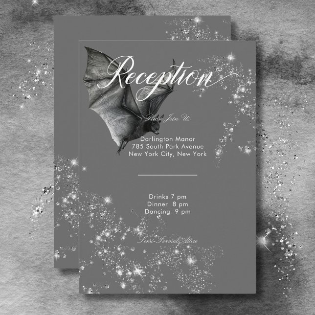 Dark Halloween Glam Bat & Diamonds Empfang Begleitkarte (Dark Halloween Glam Bat & Diamonds Reception Enclosure Card)