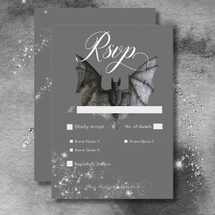 Dark Halloween Glam Bat & Diamonds Hochzeitsessen RSVP Karte