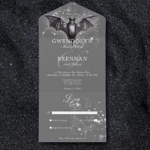 Dark Halloween Glam Bat & Diamonds Kein Abendessen All In One Einladung