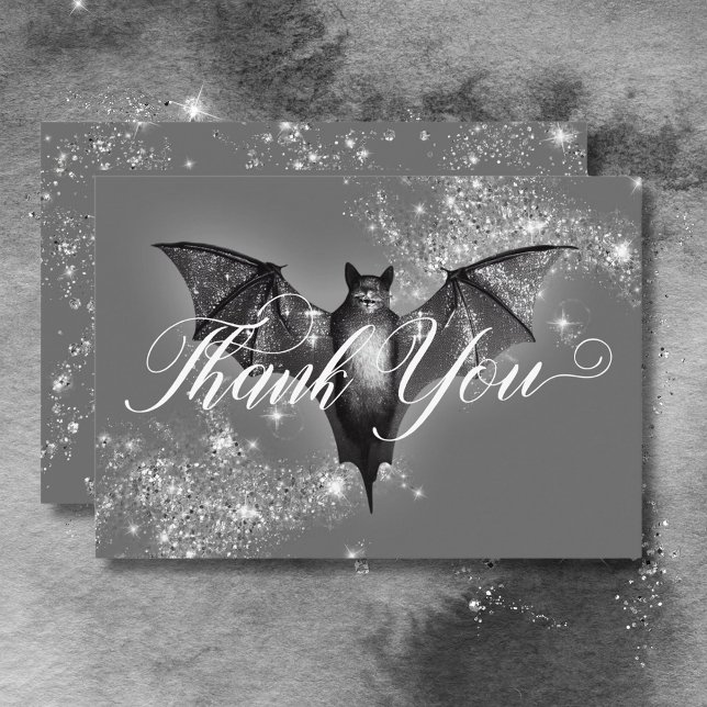 Dark Halloween Glam Bat & Diamonds Wedding Dankeskarte (Dark Halloween Glam Bat & Diamonds Wedding Thank You Card)