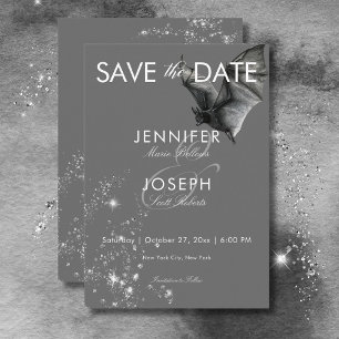Dark Halloween Glam Bat & Diamonds Wedding Save The Date
