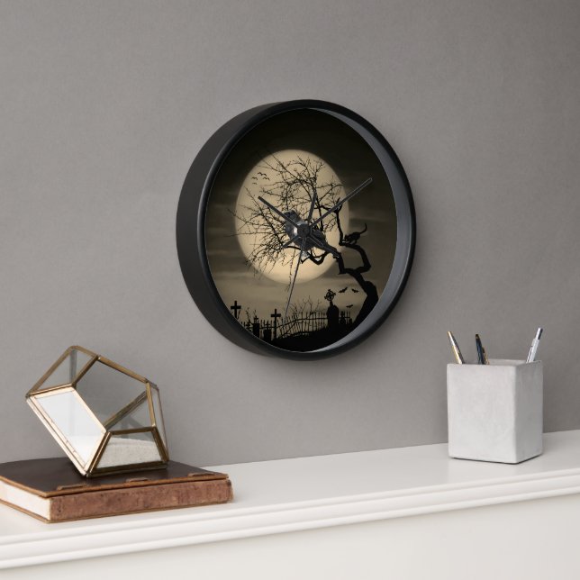 Dark Halloween Raven Gothic Wall Clock Uhr (Büro)