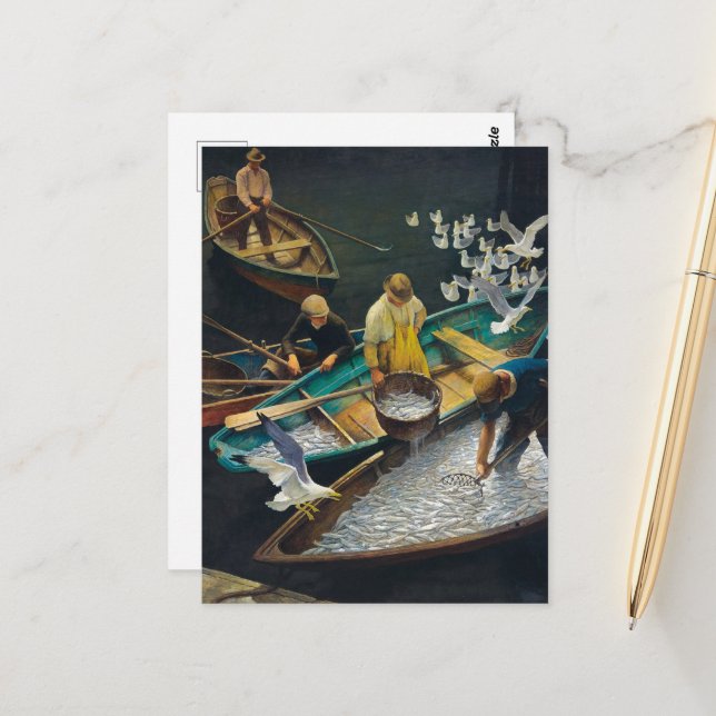 Dark Harbour Fishermen von Newell Convers Wyeth Postkarte (Vorderseite/Rückseite Beispiel)