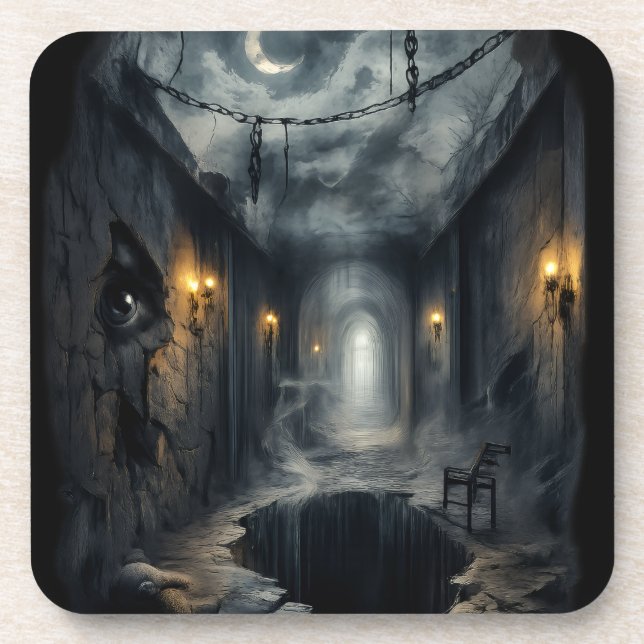 Dark Haunted fantasy Corridor with Moonlit Sky  Getränkeuntersetzer (Vorderseite)