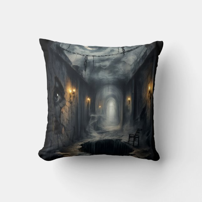 Dark Haunted fantasy Corridor with Moonlit Sky  Kissen (Vorderseite)