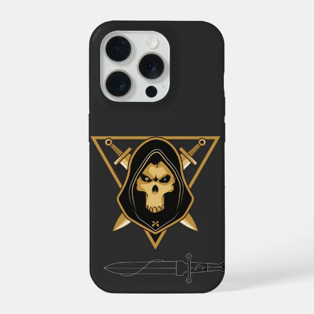 Dark Hooded Skull iPhone 15 Pro Hülle (Rückseite)