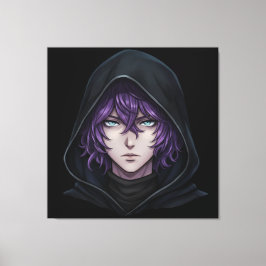 Dark Hoodie Anime Boy with Purple Hair Leinwanddruck
