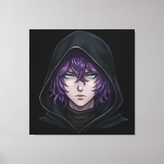 Dark Hoodie Anime Boy with Purple Hair Leinwanddruck
