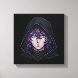 Dark Hoodie Anime Boy with Purple Hair Leinwanddruck