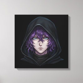 Dark Hoodie Anime Boy with Purple Hair Leinwanddruck