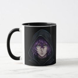 Dark Hoodie Anime Boy with Purple Hair Tasse