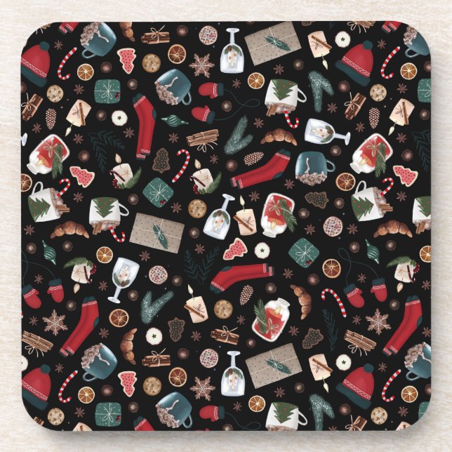 Dark Hygge Weihnachtsmuster Getränkeuntersetzer (Vorderseite)