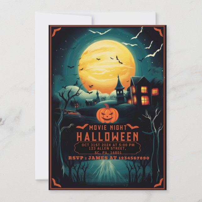 DARK ILLUSTRATION SPOOKY HALLOWEEN FILMNACHT EINLADUNG (Vorderseite)