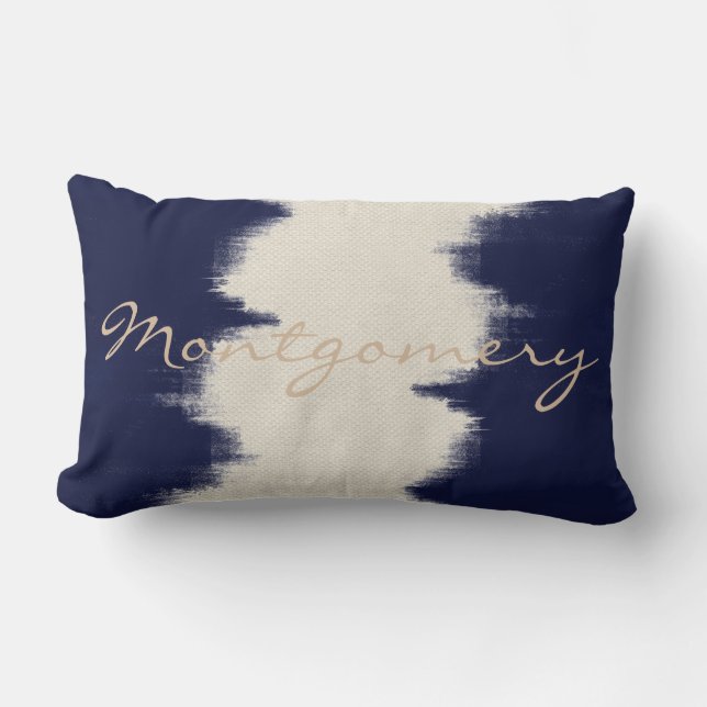 Dark Indigo Brush Strokes & Heather Creme Lendenkissen (Vorderseite)