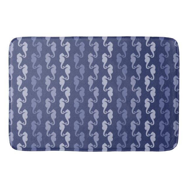 Dark Indigo Seepferd Stripes Bath Mat Badematte (Vorderseite)