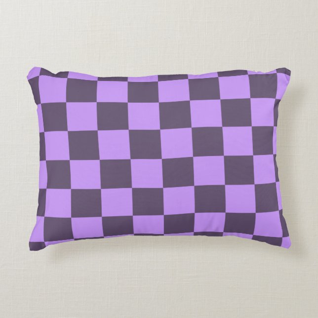 Dark Indigo und Blass Violet Checkerboard Dekokissen (Vorderseite)