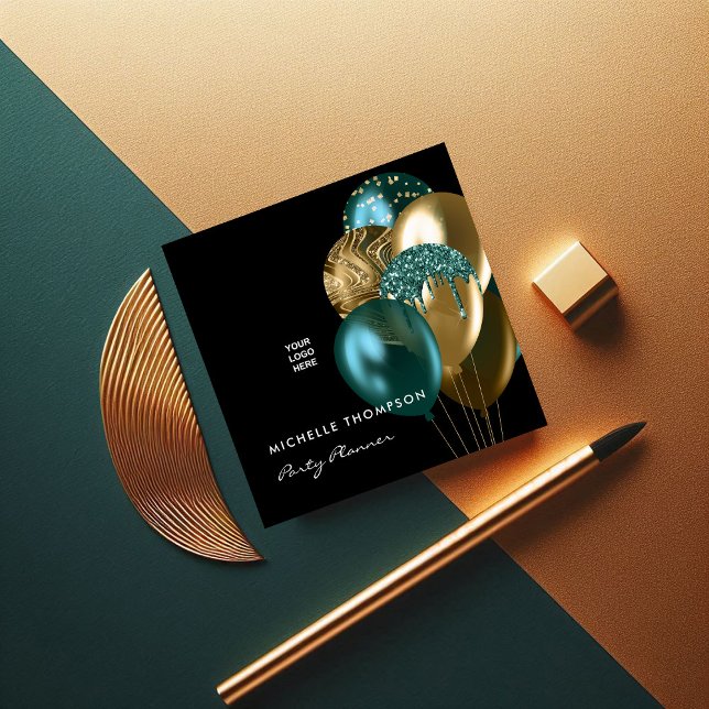 Dark Iridescent Balloons Event Coordinator Square Quadratische Visitenkarte (Dark Iridescent Balloons Event Coordinator Square Square Business Card)