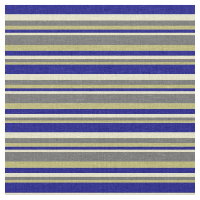 Dark Khaki, Dim Gray, Blass Goldenrod & Blue Lines Stoff (Nahaufnahme)