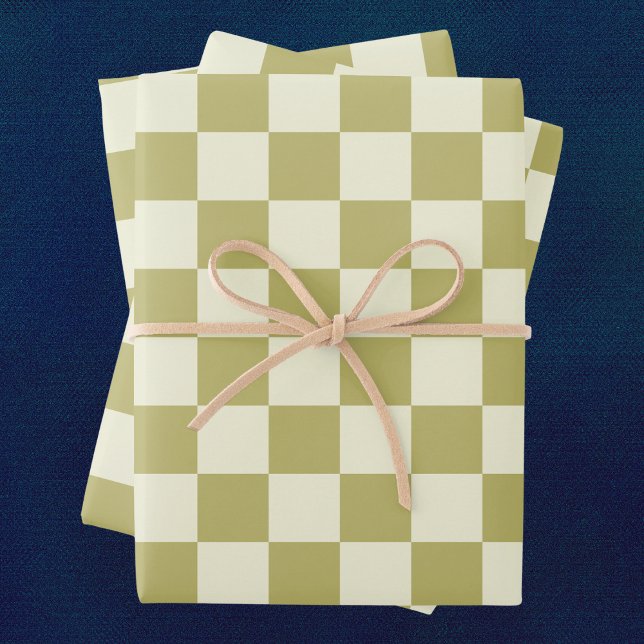 Dark Khaki und Beige Checkerboard Geschenkpapier Set (Von Creator hochgeladen)