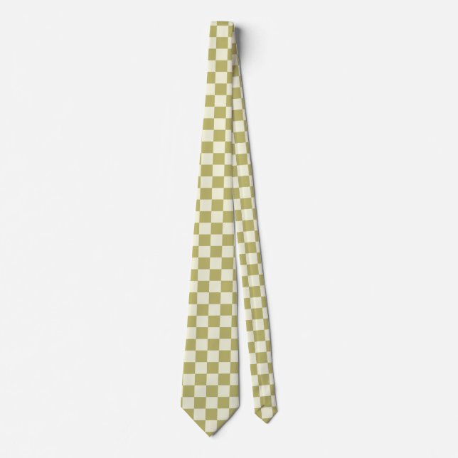 Dark Khaki und Beige Checkerboard Krawatte (Vorderseite)