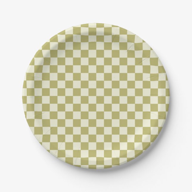 Dark Khaki und Beige Checkerboard Pappteller (Vorderseite)