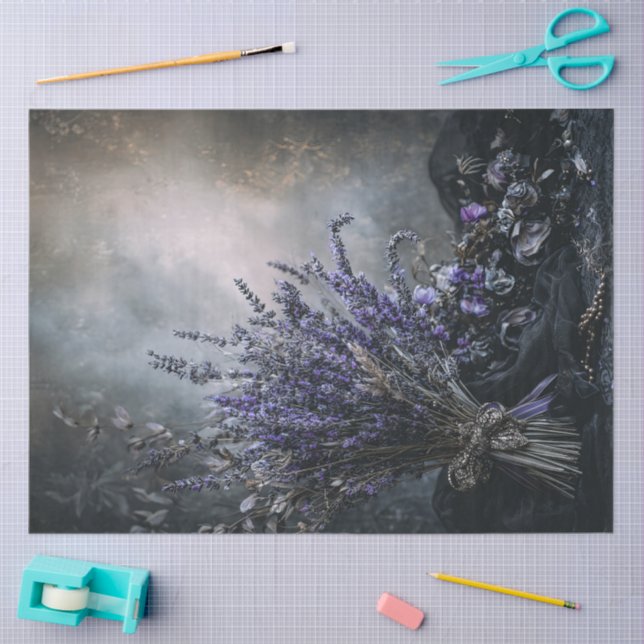 Dark Lavender Floral Bouquet for Decoupage Tissue  Seidenpapier (Basteln)