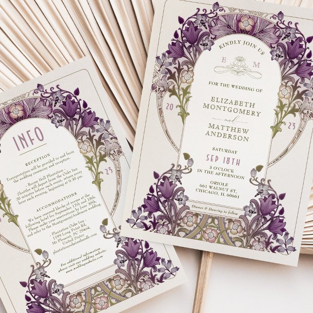 Dark Lavender Vintage Hochzeit Einladung und Infor (Von Creator hochgeladen)
