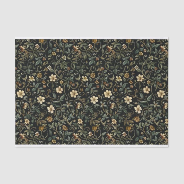 Dark Leafy Floral Illustrations Muster Nr. 1 Seidenpapier (Vorderseite)