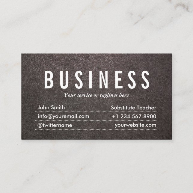 Dark Leather Substitutions Teacher Business Card Visitenkarte (Vorderseite)