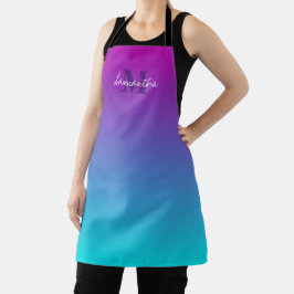 Dark Lila Blue Aquamarin Ombre Name Monogram Schürze