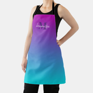 Dark Lila Blue Aquamarin Ombre Name Monogram Schürze