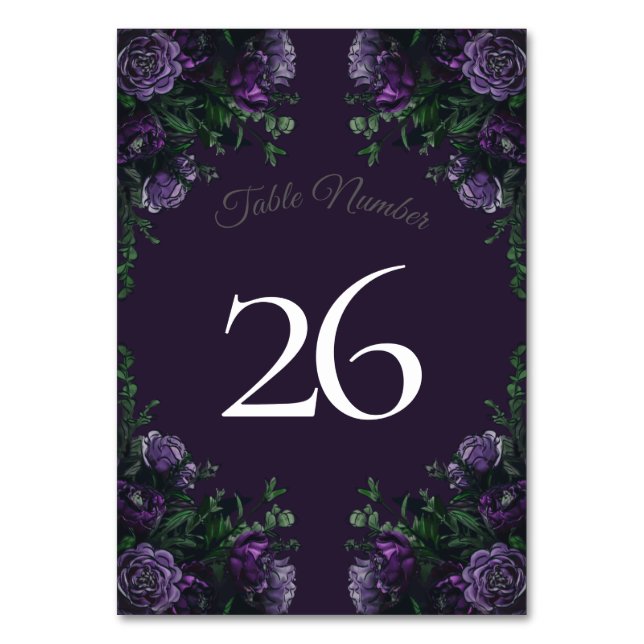 Dark Lila Floral Elegant Wedding Gothic Tischnummer (Rückseite)