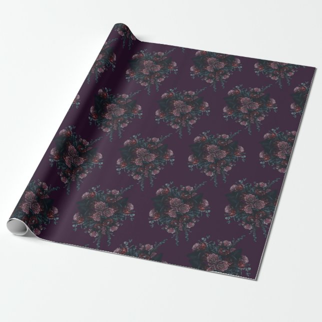 Dark Lila Floral Elegante Wedding Maroon Mauve Geschenkpapier (Ungerollt)