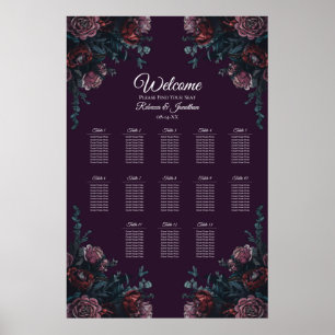 Dark Lila Floral Elegante Wedding Maroon Mauve Poster
