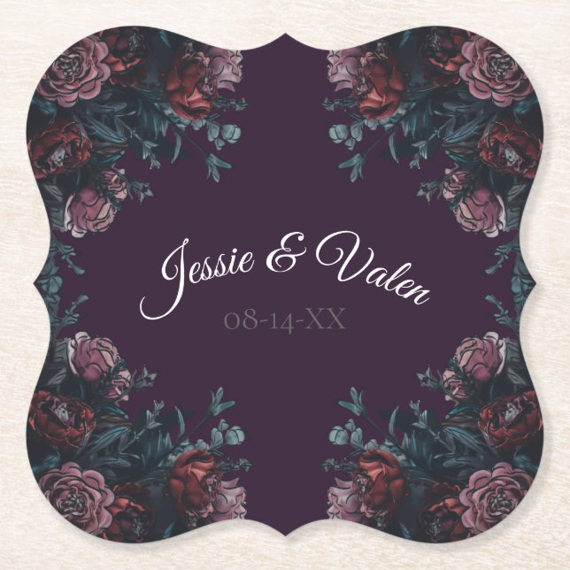 Dark Lila Floral Elegante Wedding Maroon Mauve Untersetzer (Vorderseite)