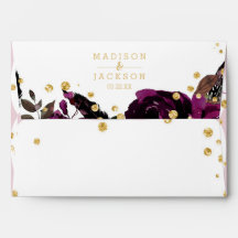 Dark Lila Floral Gold Confetti Wedding Monogram