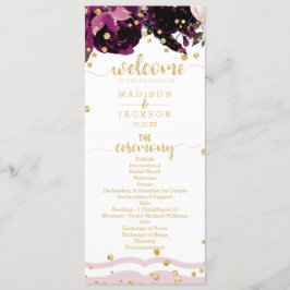 Dark Lila Floral Gold Confetti Wedding Program Programm