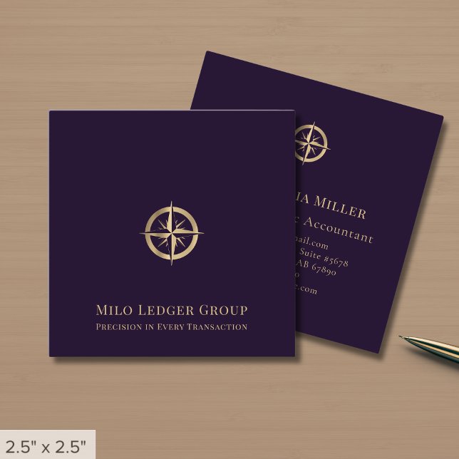 Dark Lila Gold Compass Logo Quadratische Visitenkarte (Von Creator hochgeladen)