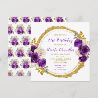 Dark Lila Gold Elegante Blume Geburtstagsparty Einladung