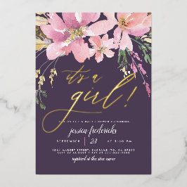 Dark Lila & Gold Es ist eine Girl Floral Baby Dusc Folieneinladung