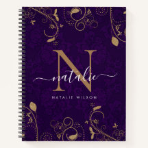 Dark Lila Gold Floral Ornamente Border Monogram