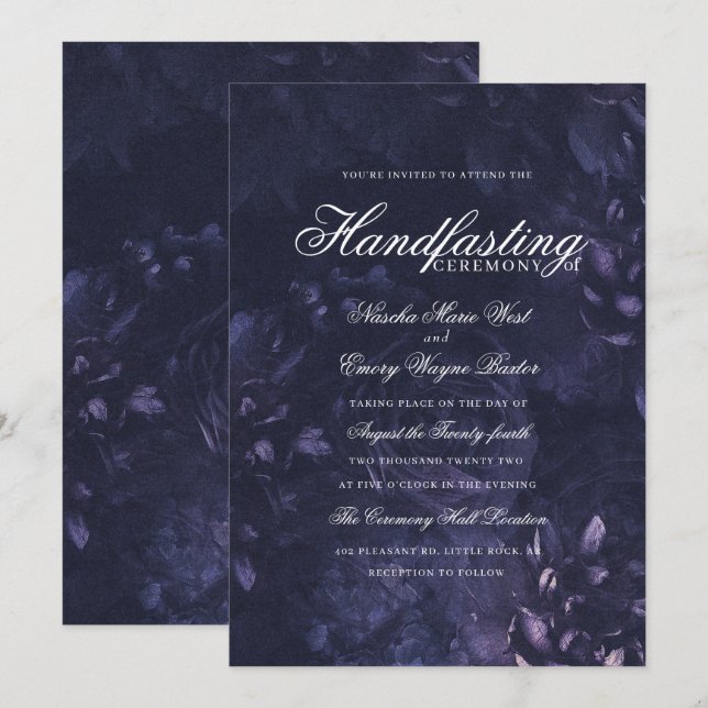 Dark Lila Gothic Boho Floral Handfasting Einladung (Vorne/Hinten)