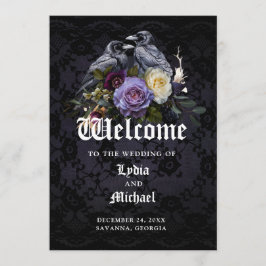 Dark Lila Gothic Floral Bouquet & Raven Wedding Programm