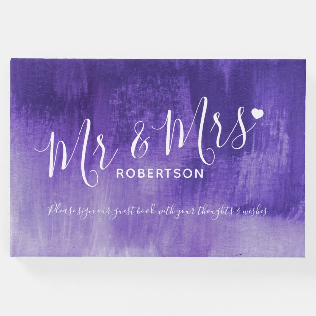 Dark lila moderne Kunst maßgeschneidertes Hochzeit Gästebuch (Vorderseite)