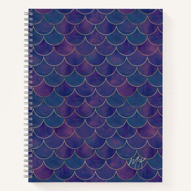Dark Lila Monogram Mermaid Notebook Notizbuch (Vorderseite)