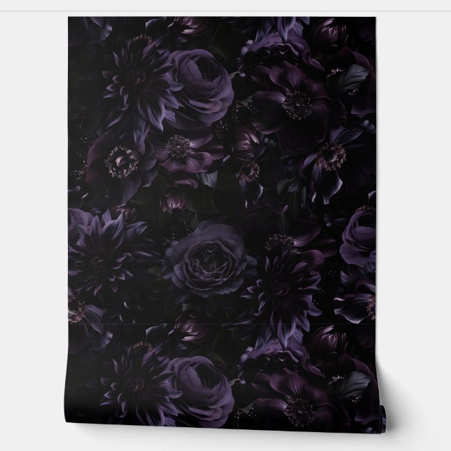 Dark Lila Moody Gothic Peonies Florals Night Wa Tapete (Abrollen)