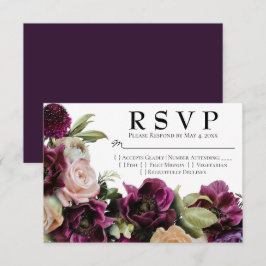 Dark Lila Moody Vintag Floral Wedding RSVP Card Karte