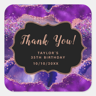 Dark Lila Pink Sequins Agate Birthday Vielen Dank Quadratischer Aufkleber